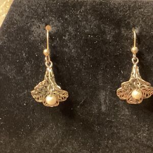 Calla Lilly Bronze Tone Faux Pearl Earrings